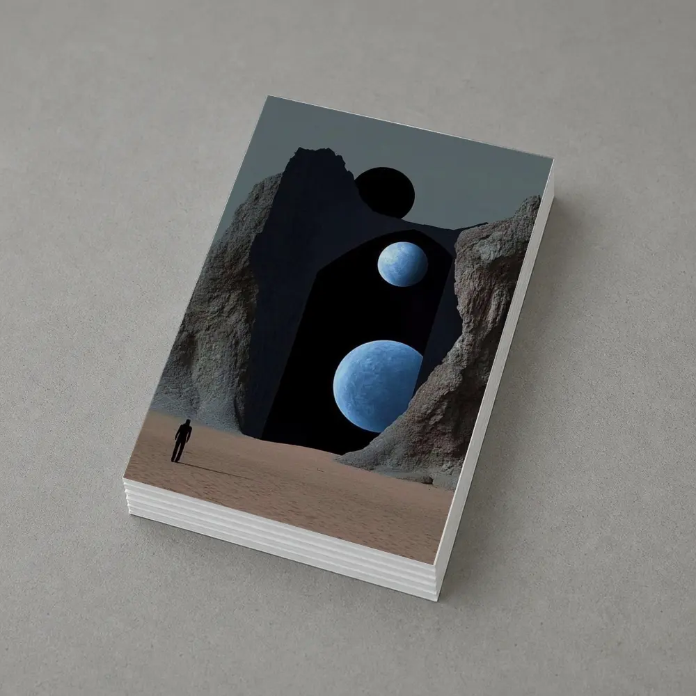 Lone Figure Desert Portal Two Moons Surreal – Postcards