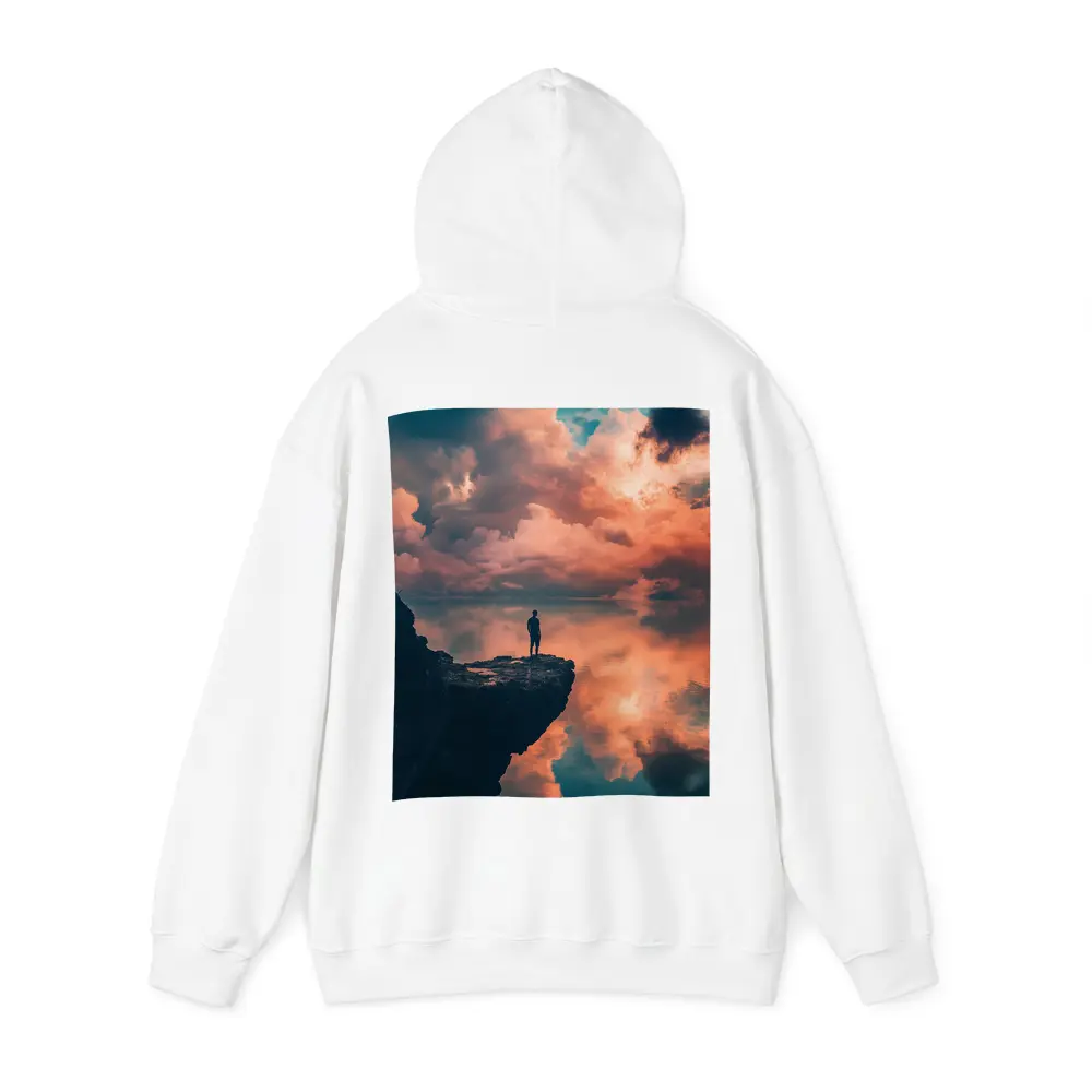 Lone Figure Standing on Cliff Sunset Sky – Hoodies