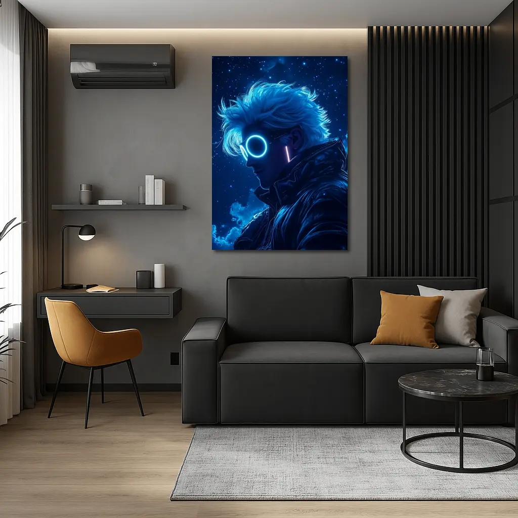 Anime Boy Neon Glasses Blue Starry Night – Wall Art