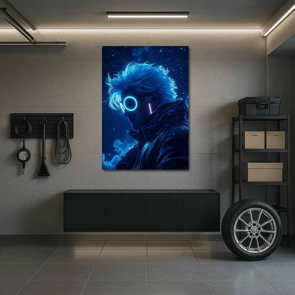 Anime Boy Neon Glasses Blue Starry Night – Wall Art