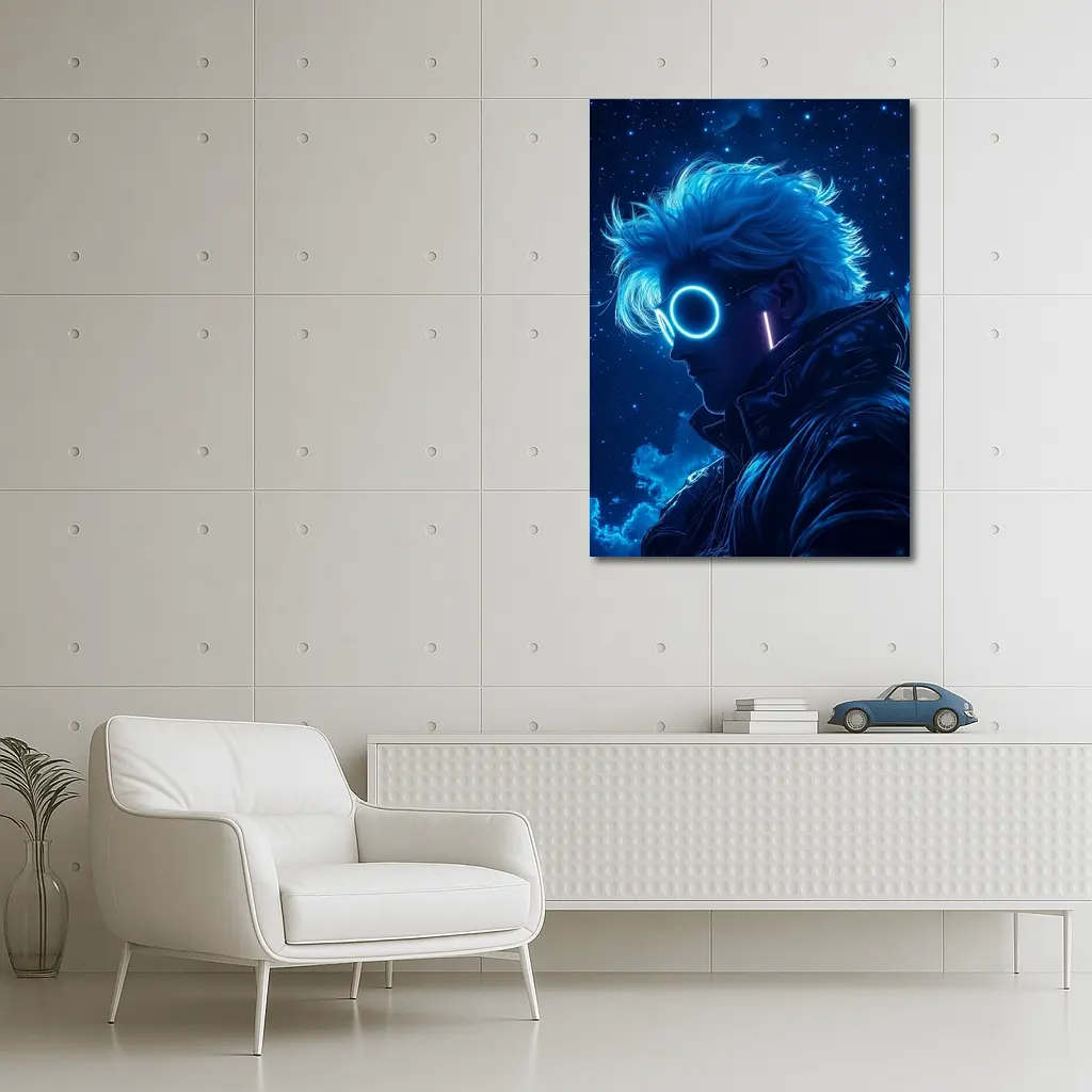 Anime Boy Neon Glasses Blue Starry Night – Wall Art