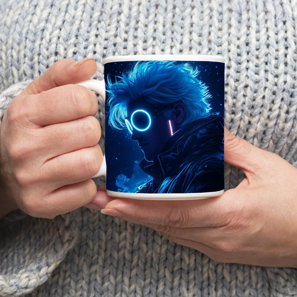 Anime Boy Neon Glasses Blue Starry Night – Mugs