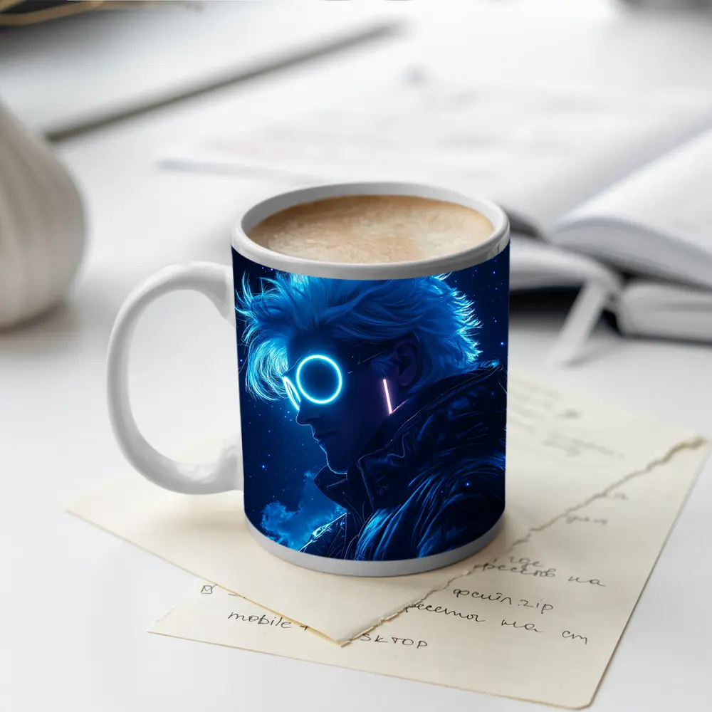 Anime Boy Neon Glasses Blue Starry Night – Mugs