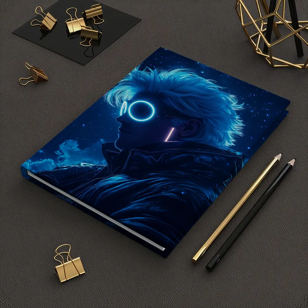 Anime Boy Neon Glasses Blue Starry Night – Notebooks