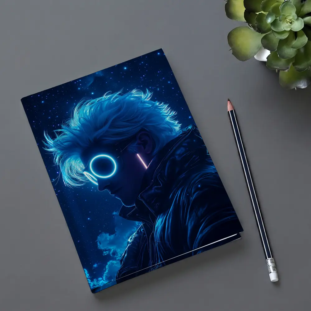 Anime Boy Neon Glasses Blue Starry Night – Notebooks