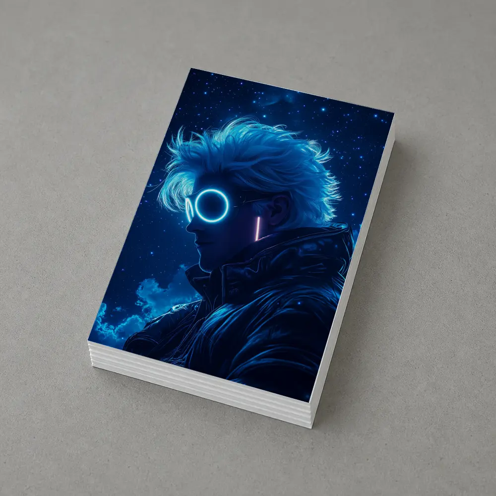 Anime Boy Neon Glasses Blue Starry Night – Postcards