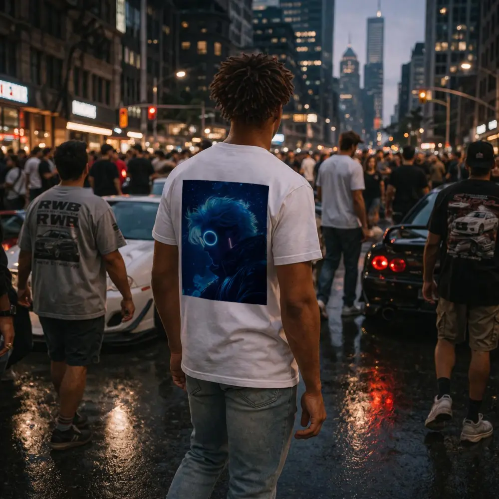 Anime Boy Neon Glasses Blue Starry Night – T-Shirts