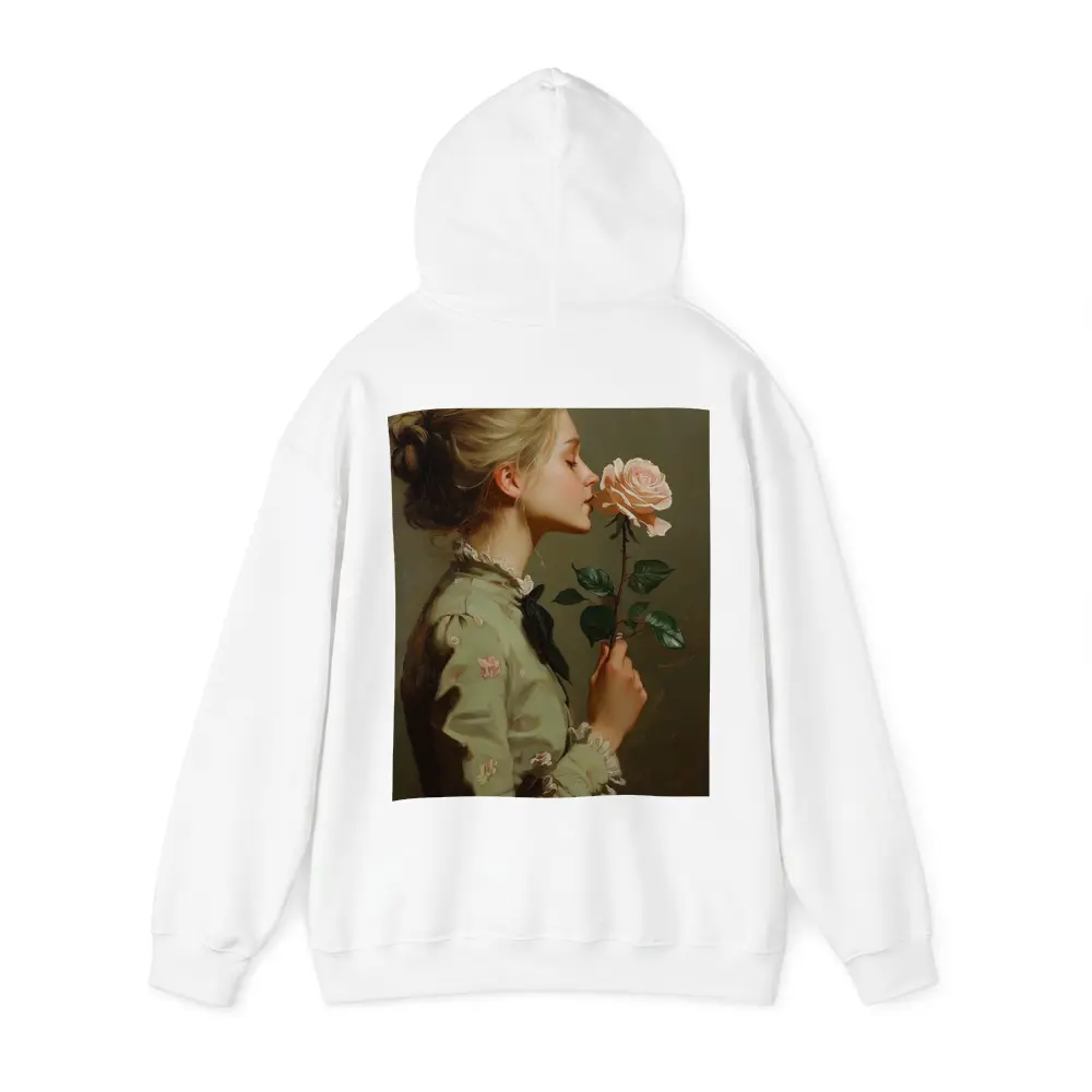 Young Woman Smelling Pink Rose Painting – Hoodies