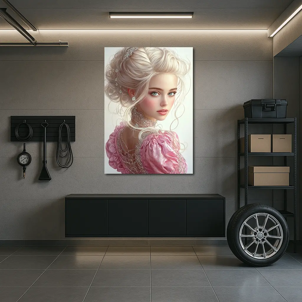 Elegant Fantasy Girl Pink Dress Portrait – Wall Art