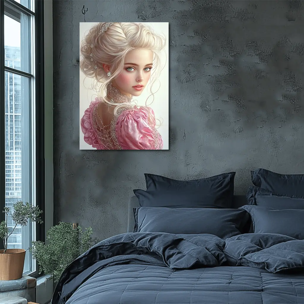Elegant Fantasy Girl Pink Dress Portrait – Wall Art