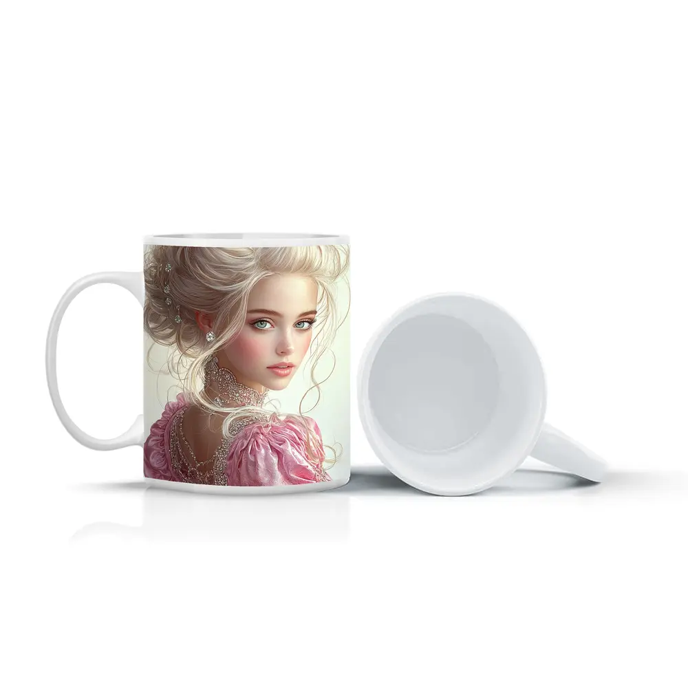 Elegant Fantasy Girl Pink Dress Portrait – Mugs