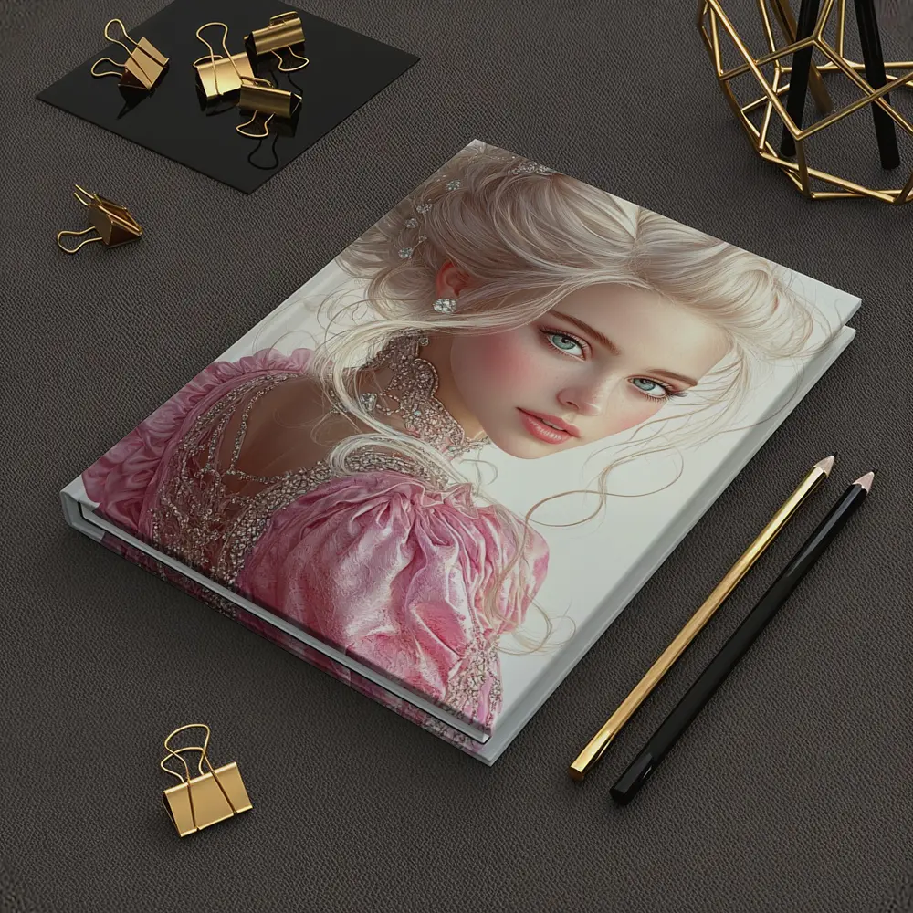 Elegant Fantasy Girl Pink Dress Portrait – Notebooks