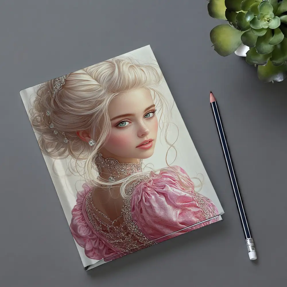 Elegant Fantasy Girl Pink Dress Portrait – Notebooks
