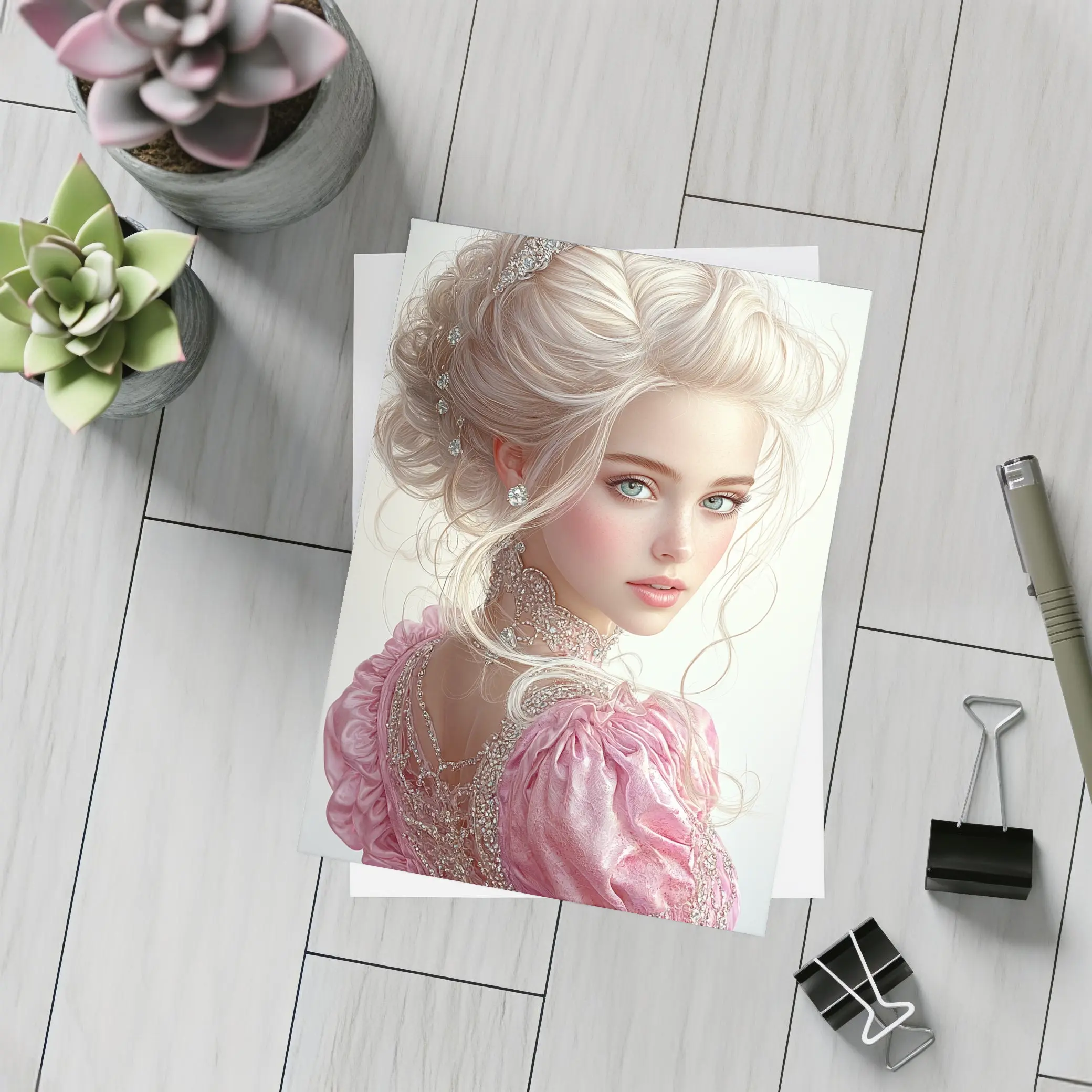 Elegant Fantasy Girl Pink Dress Portrait – Postcards