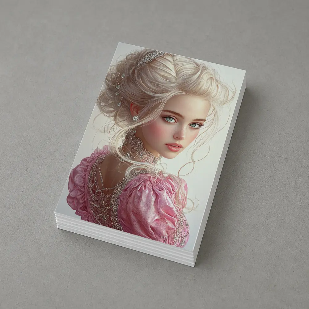 Elegant Fantasy Girl Pink Dress Portrait – Postcards