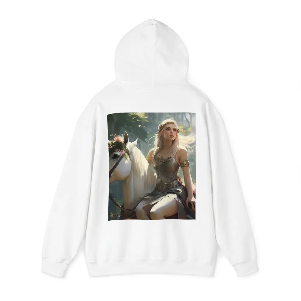 Elven Woman Riding White Horse Forest – Hoodies