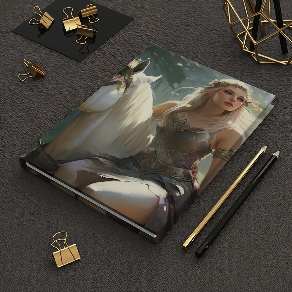 Elven Woman Riding White Horse Forest – Notebooks