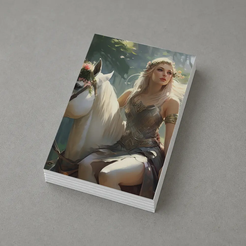Elven Woman Riding White Horse Forest – Postcards