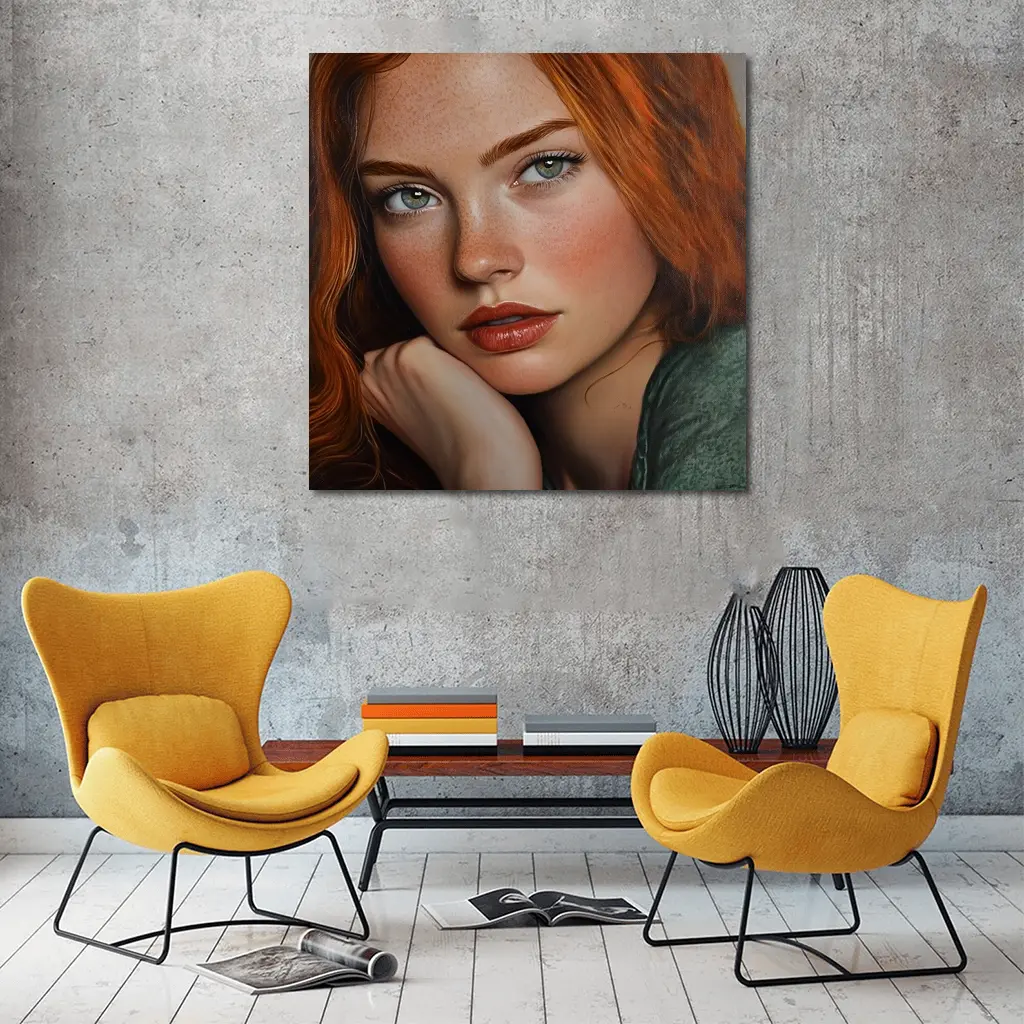 Red Hair Green Eyes Portrait Painting Art – Wall Art