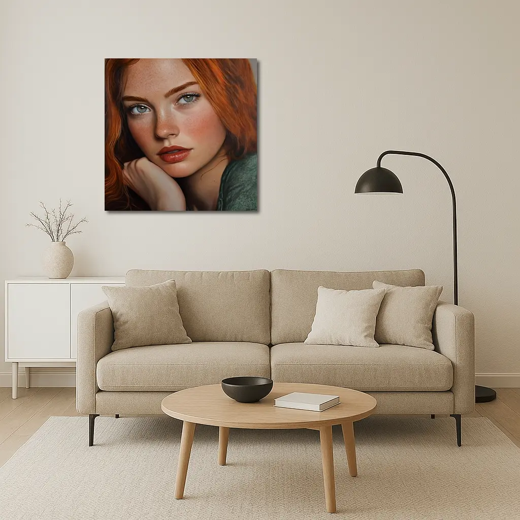 Red Hair Green Eyes Portrait Painting Art – Wall Art