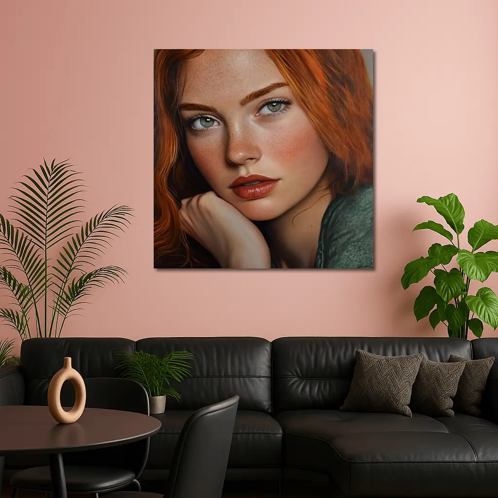 Red Hair Green Eyes Portrait Painting Art – Wall Art