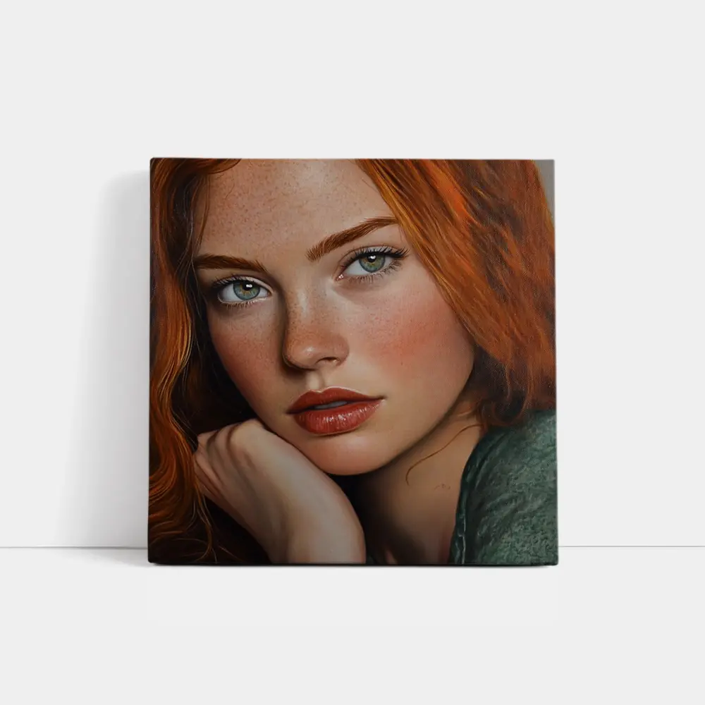 Red Hair Green Eyes Portrait Painting Art – Wall Art