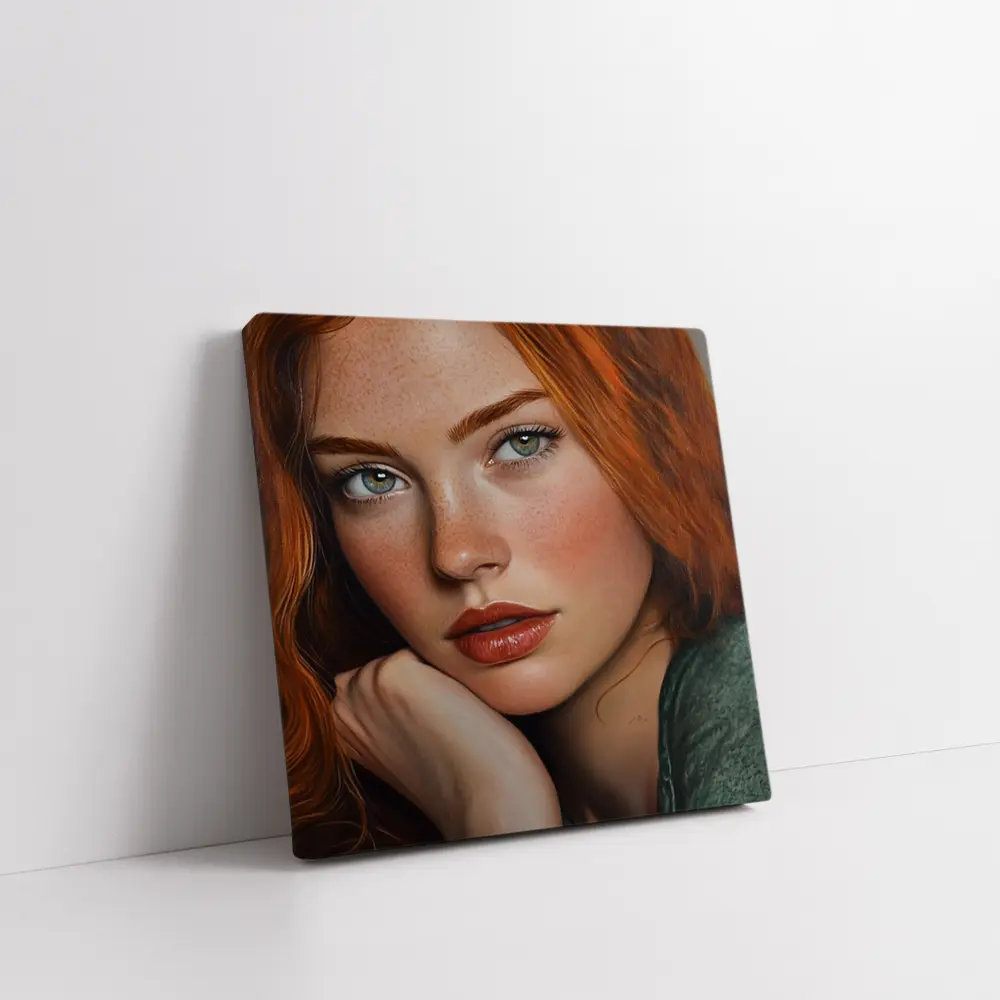Red Hair Green Eyes Portrait Painting Art – Wall Art