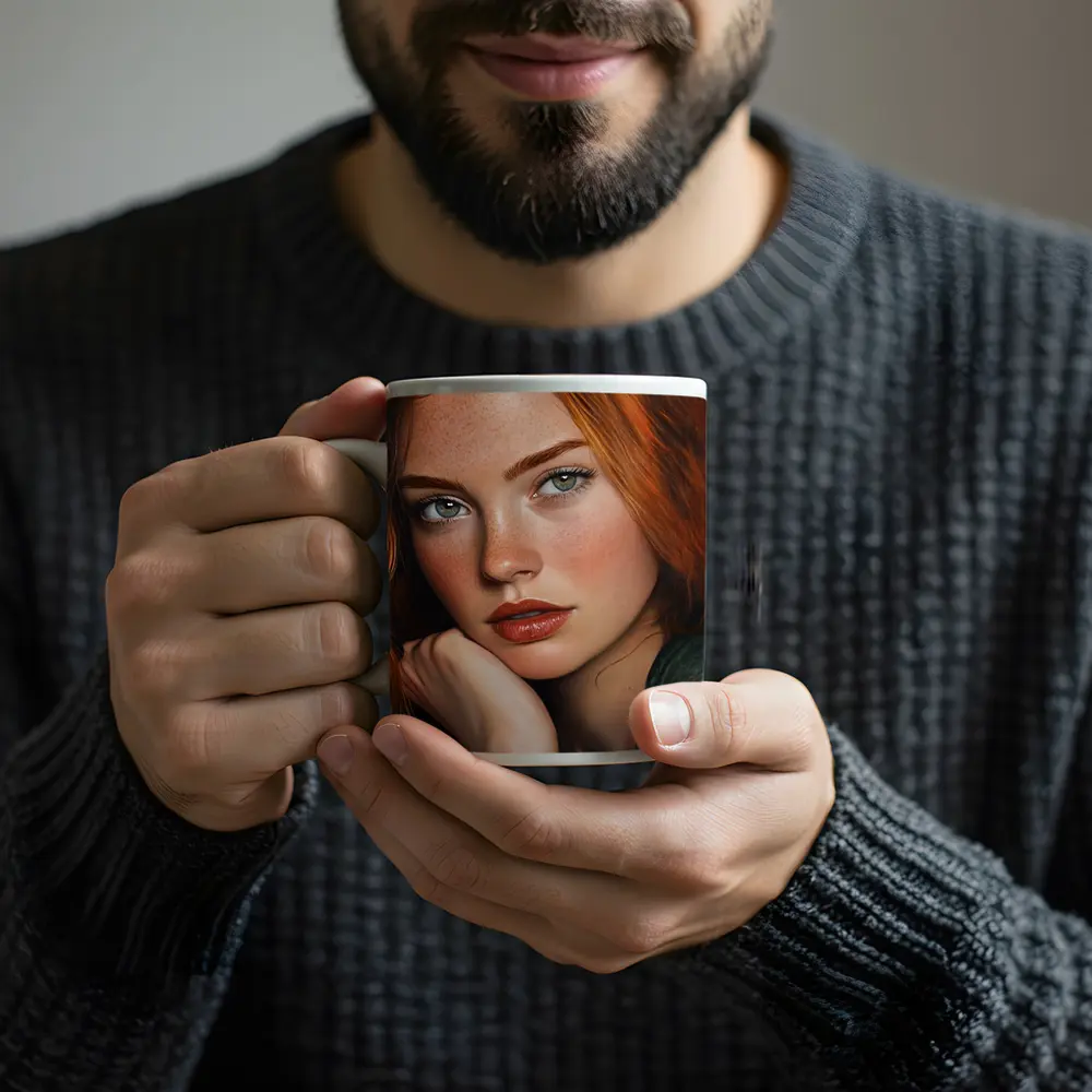 Red Hair Green Eyes Portrait Painting Art – Mugs