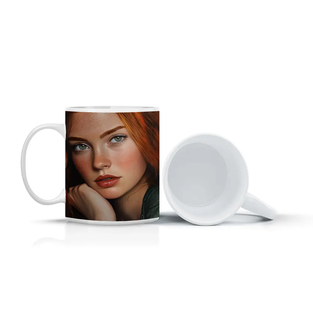 Red Hair Green Eyes Portrait Painting Art – Mugs