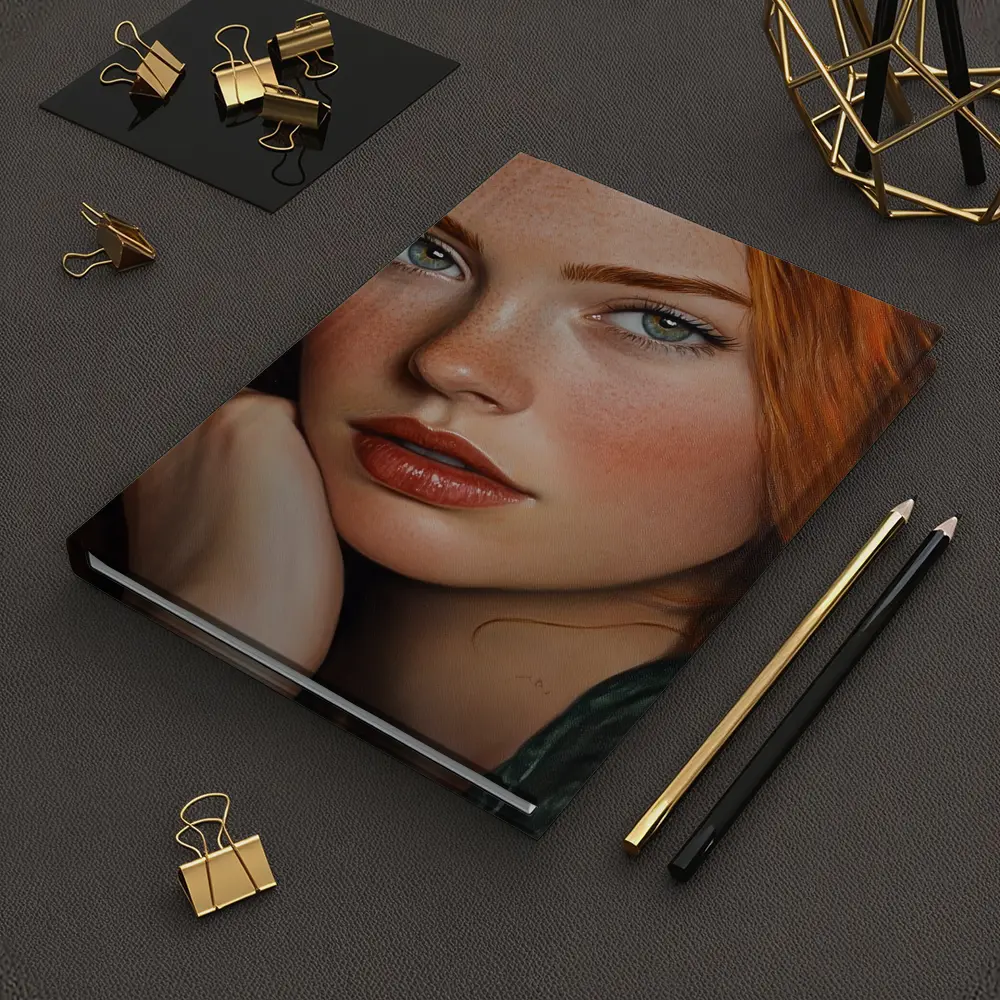 Red Hair Green Eyes Portrait Painting Art – Notebooks
