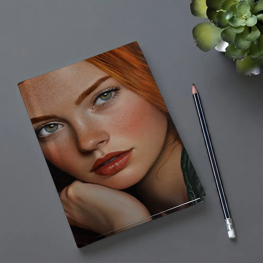 Red Hair Green Eyes Portrait Painting Art – Notebooks