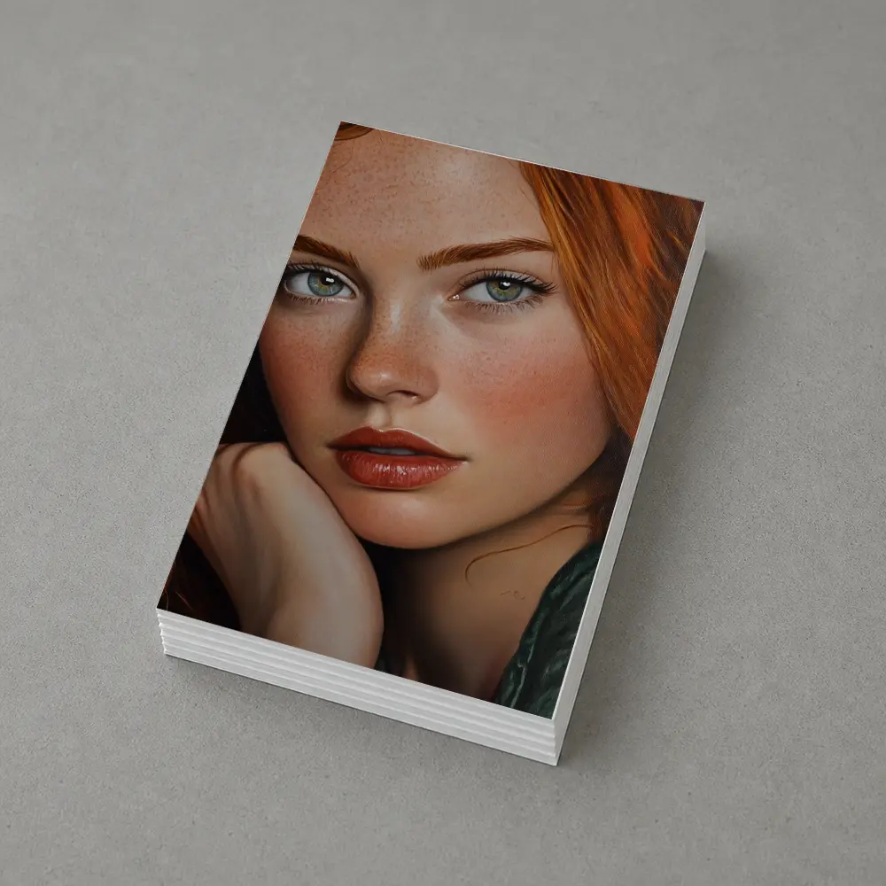 Red Hair Green Eyes Portrait Painting Art – Postcards
