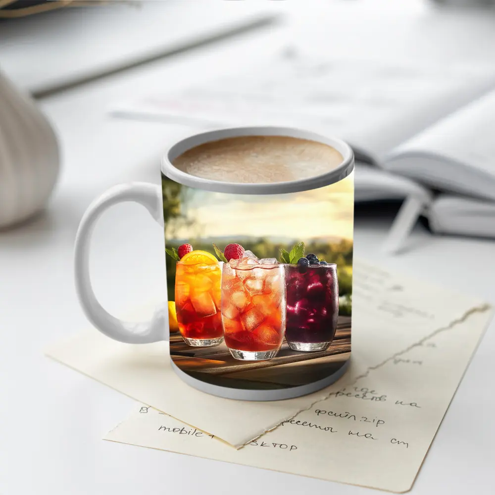 Iced Fruit Drinks Outdoor Summer Setting – Mugs