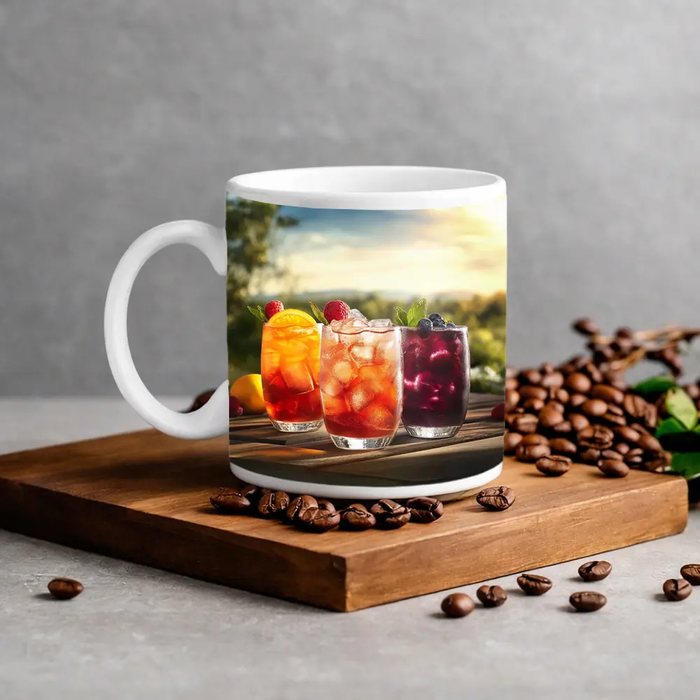 Iced Fruit Drinks Outdoor Summer Setting – Mugs
