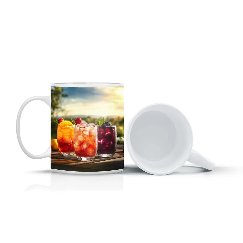 Iced Fruit Drinks Outdoor Summer Setting – Mugs