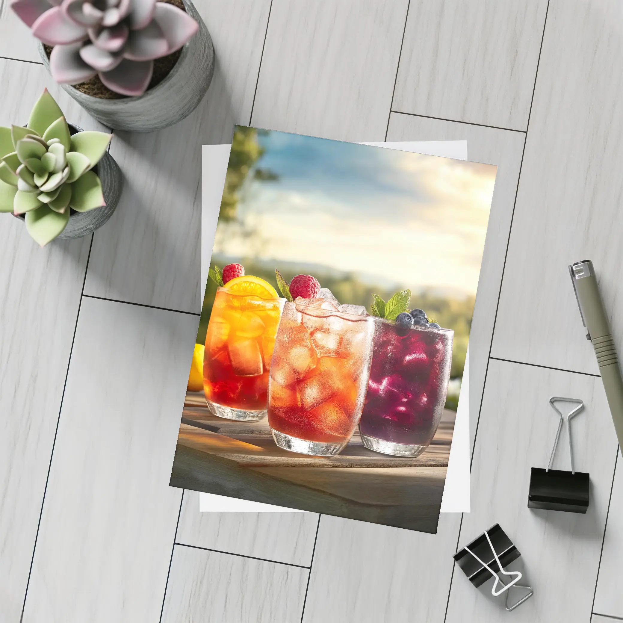 Iced Fruit Drinks Outdoor Summer Setting – Postcards