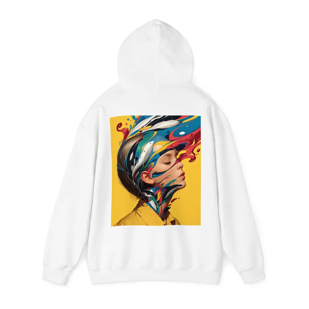 Woman Head Colorful Paint Splash Yellow Background – Hoodies