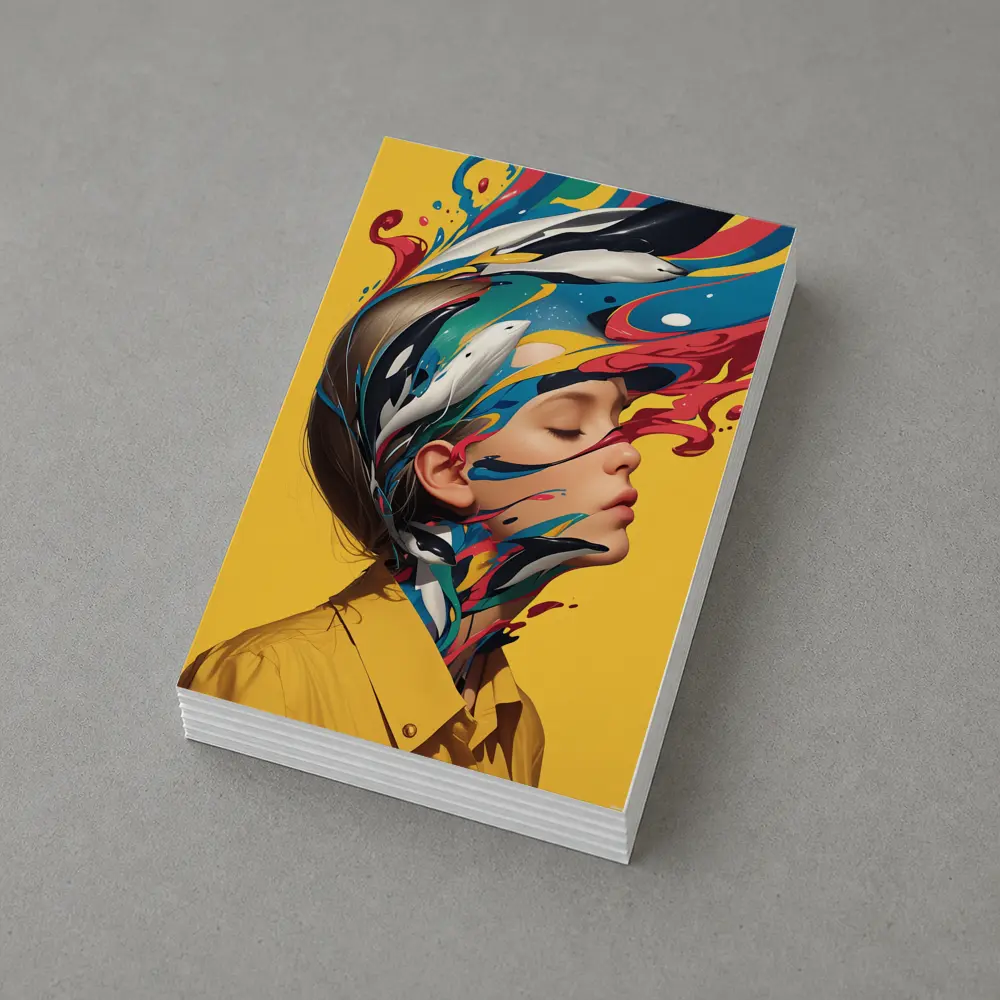 Woman Head Colorful Paint Splash Yellow Background – Postcards
