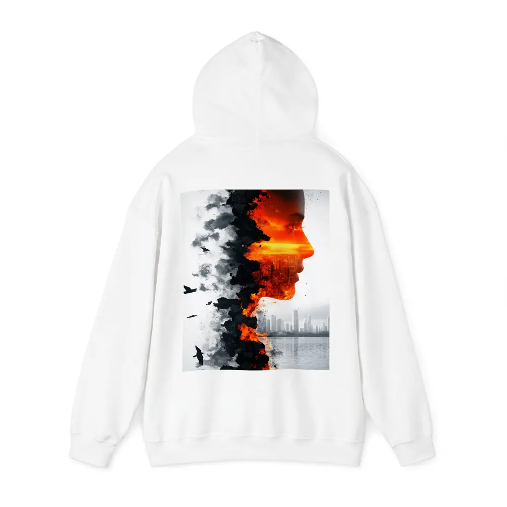 Woman Face Double Exposure Burning City – Hoodies