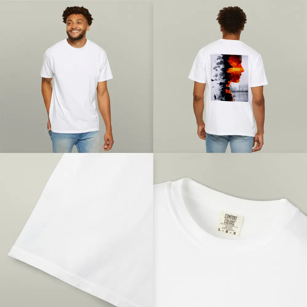 Woman Face Double Exposure Burning City – T-Shirts
