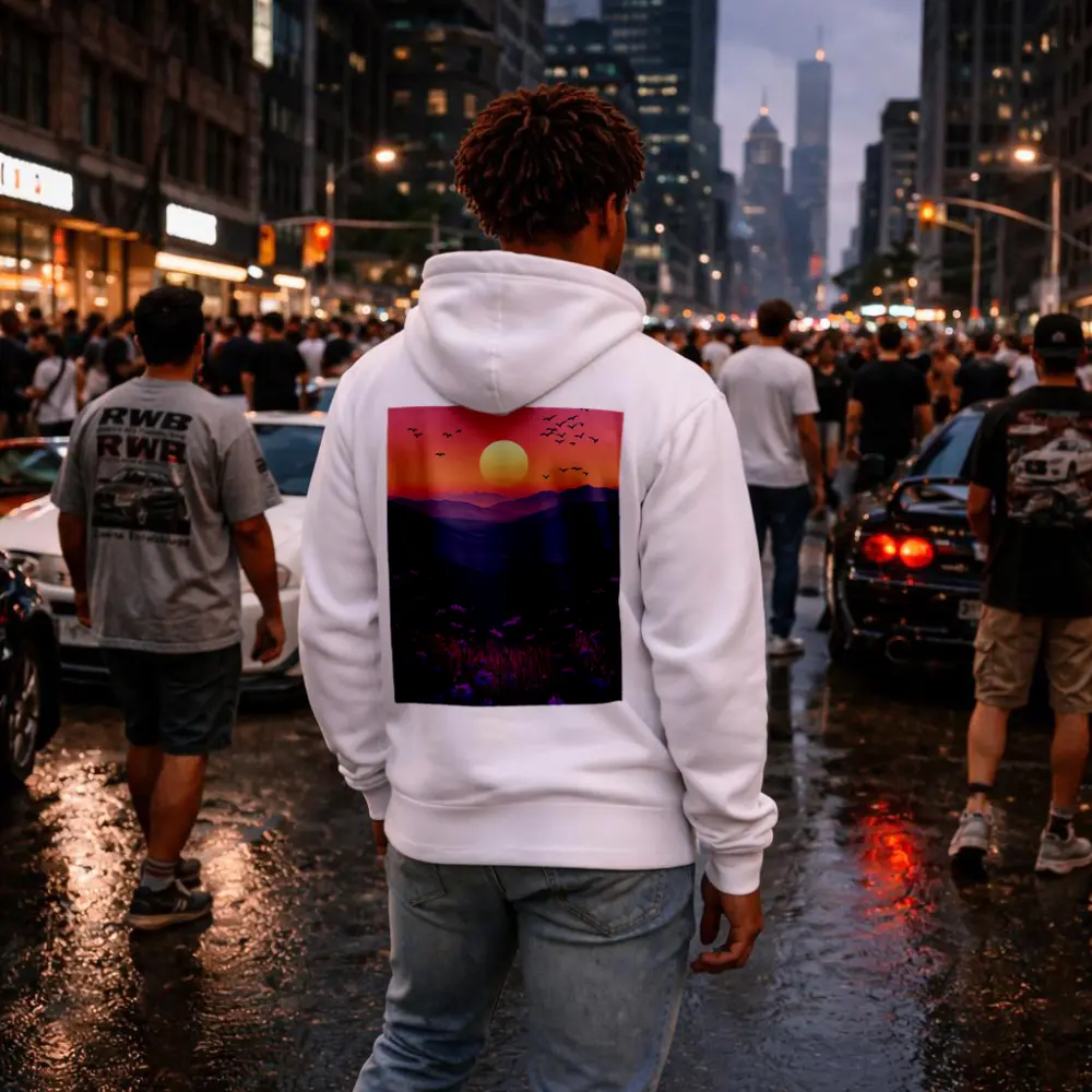Purple Wildflowers Mountain Sunset Birds Sky – Hoodies
