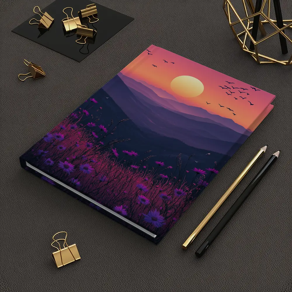 Purple Wildflowers Mountain Sunset Birds Sky – Notebooks