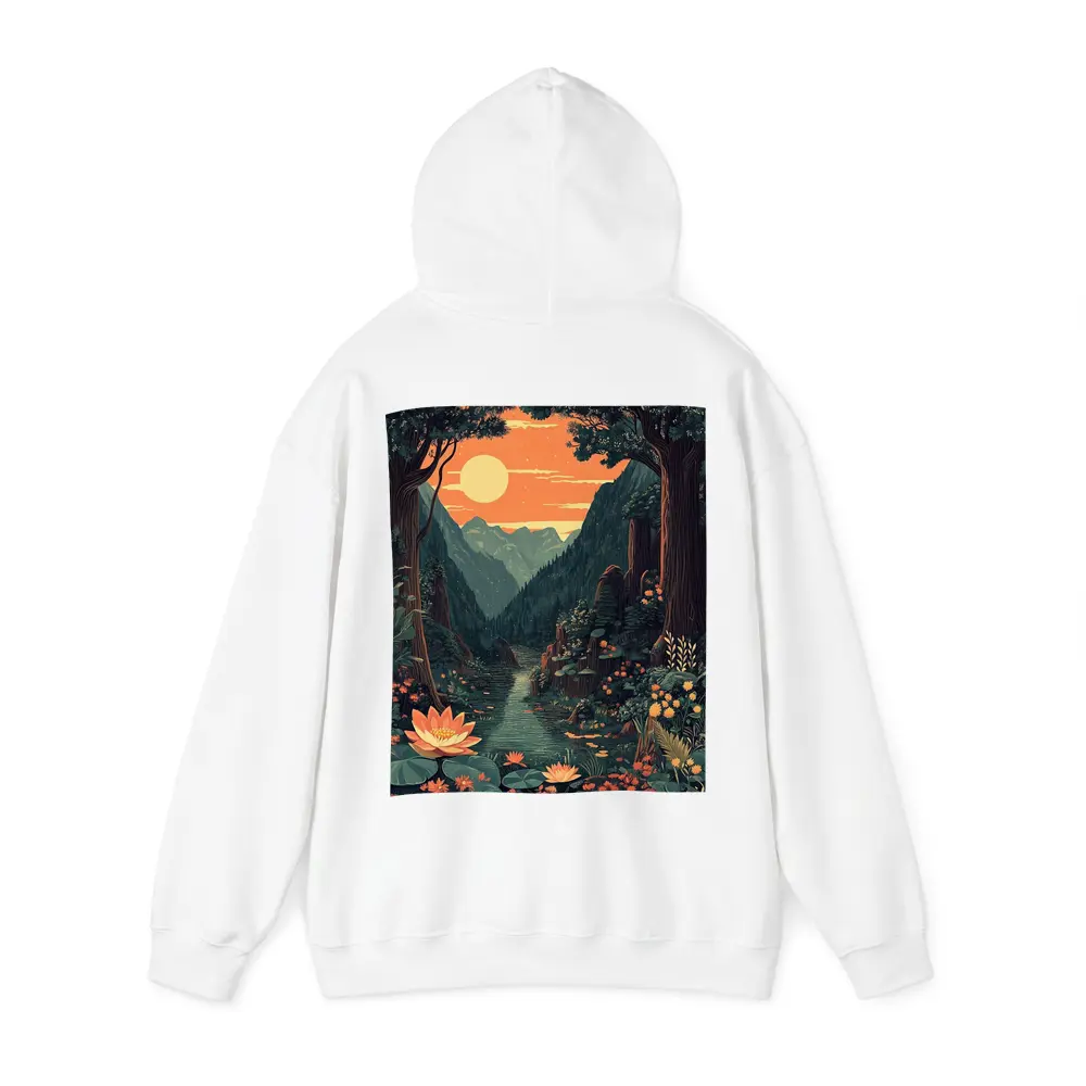 Lotus Forest River Mountain Sunset Illustration – Hoodies
