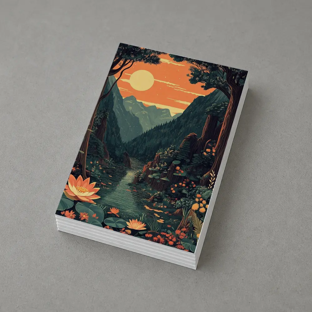 Lotus Forest River Mountain Sunset Illustration – Postcards