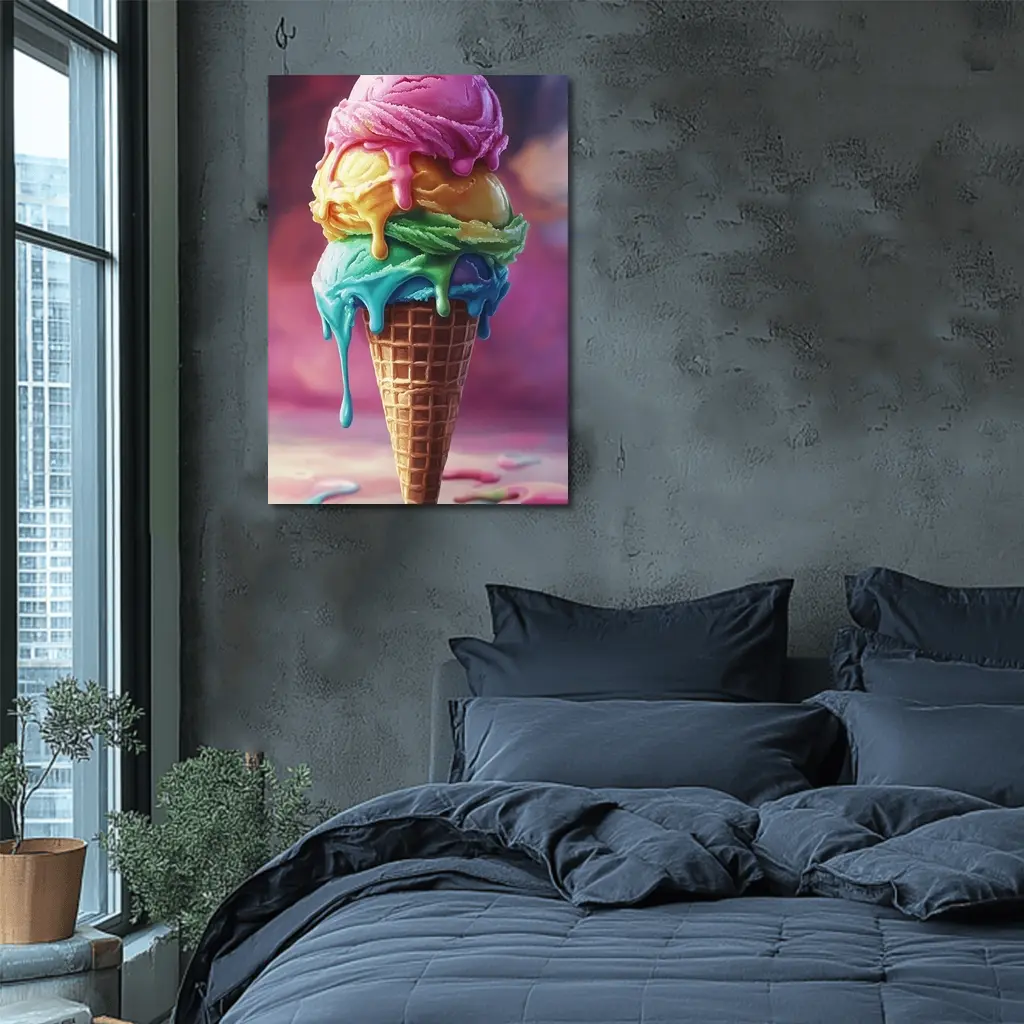 Colorful Dripping Ice Cream Cone Art – Wall Art