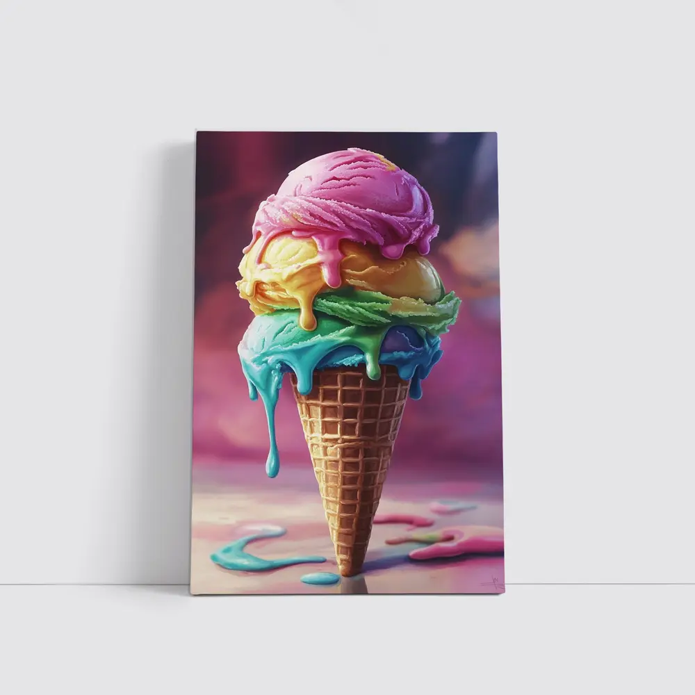 Colorful Dripping Ice Cream Cone Art – Wall Art