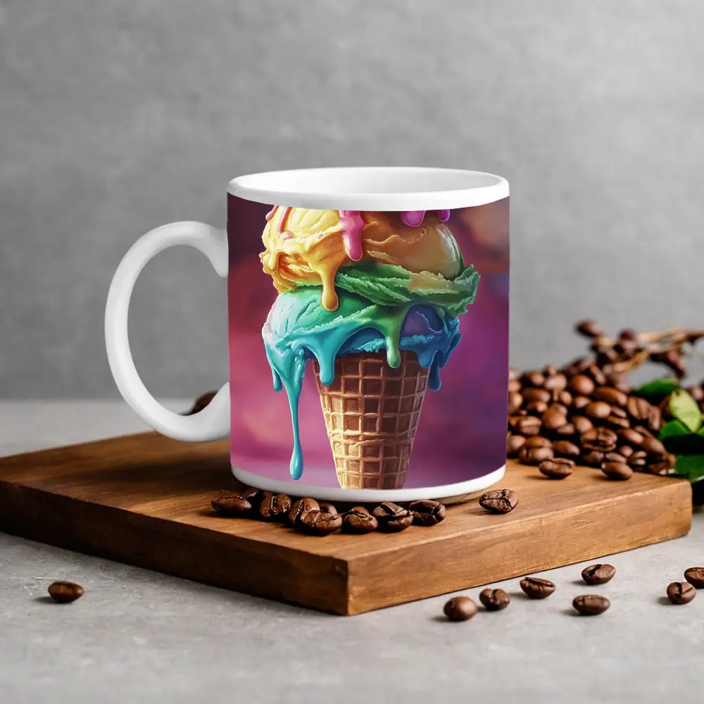 Colorful Dripping Ice Cream Cone Art – Mugs