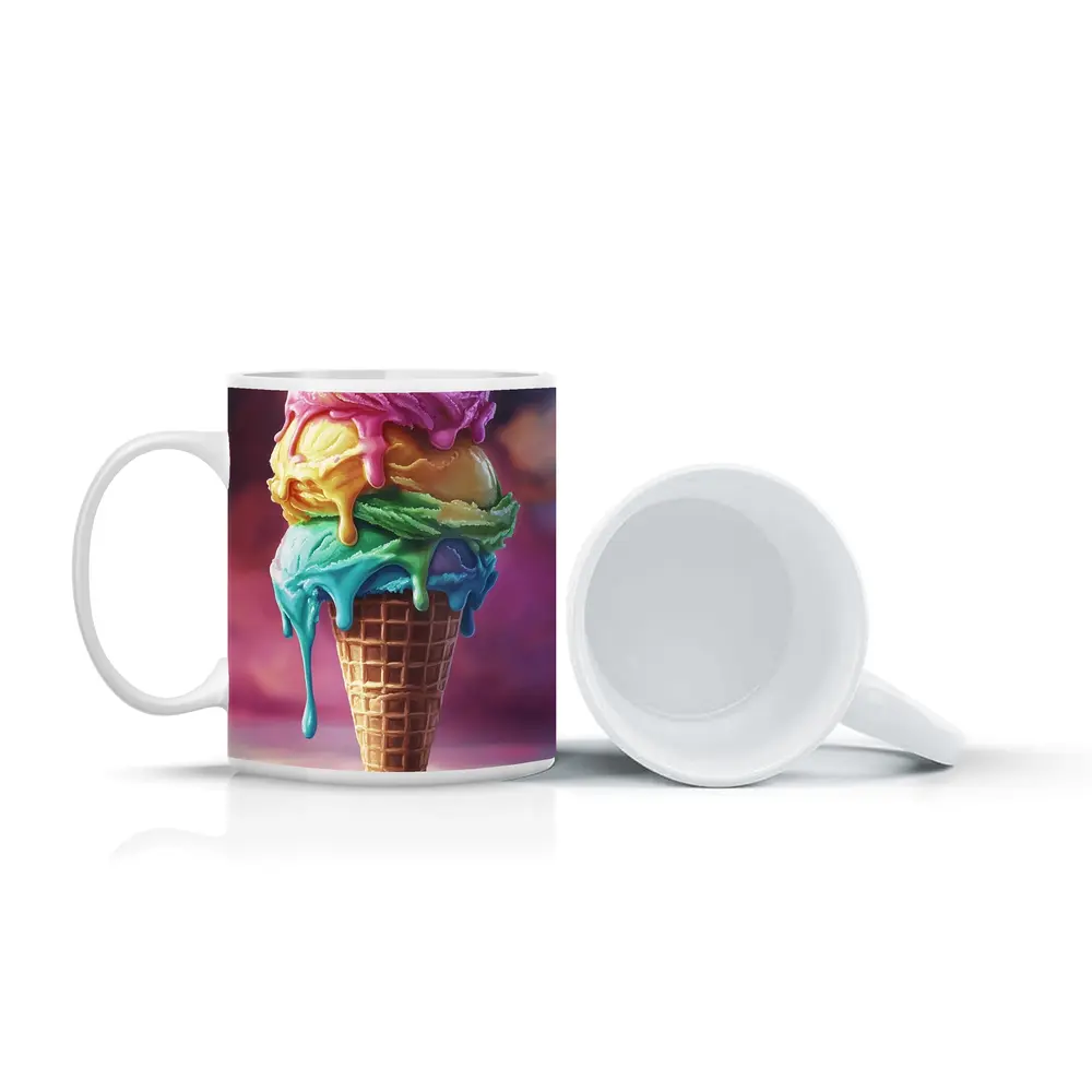 Colorful Dripping Ice Cream Cone Art – Mugs