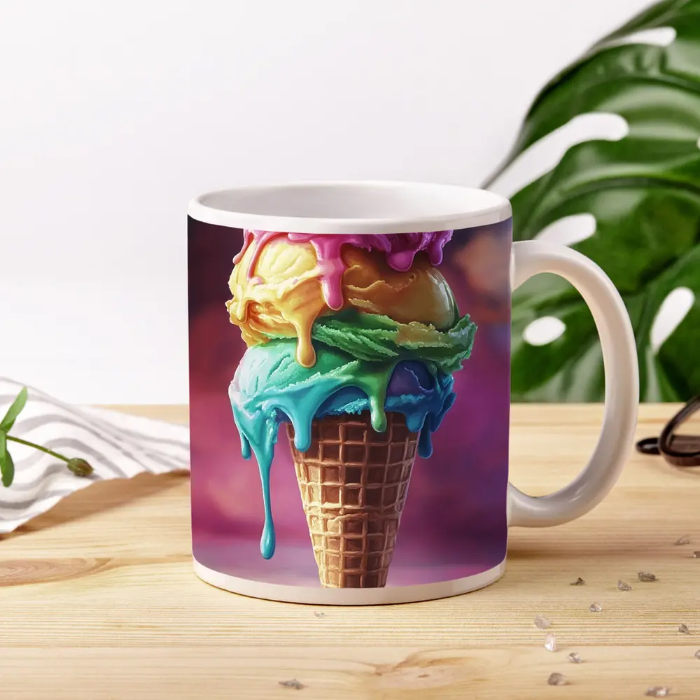 Colorful Dripping Ice Cream Cone Art – Mugs