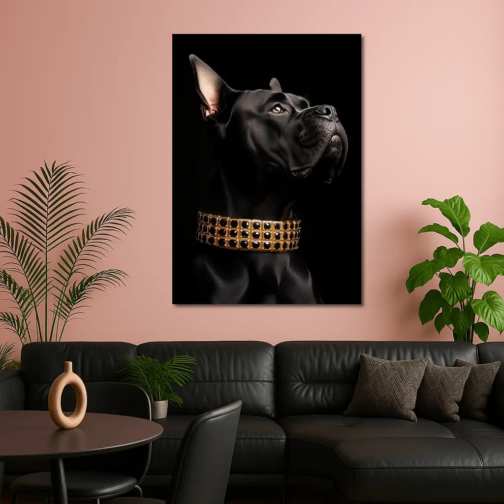Black Cane Corso Dog Gold Collar Dark – Wall Art